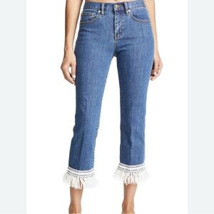 Tory Burch Blue Connor Jeans with Fringe Hem NWT